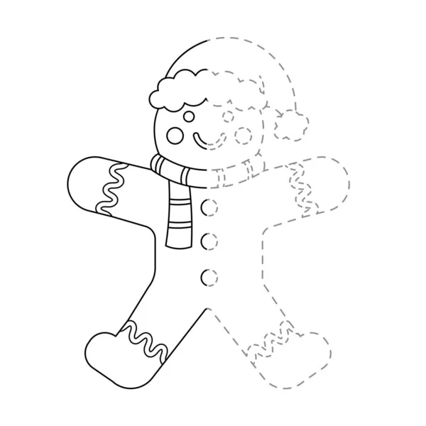 Trace Color Christmas Gingerbread Handwriting Practice Kid — Stock Vector