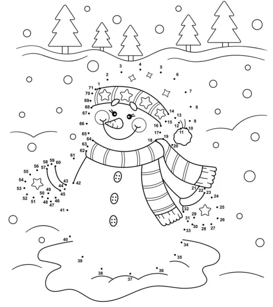 Winter Dot Dot Colorea Muñeco Nieve Navideño Para Niños Ilustración — Archivo Imágenes Vectoriales