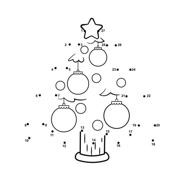 Winter Dot Dot Árbol Navidad Para Niños Ilustración Blanco Negro — Vector de stock