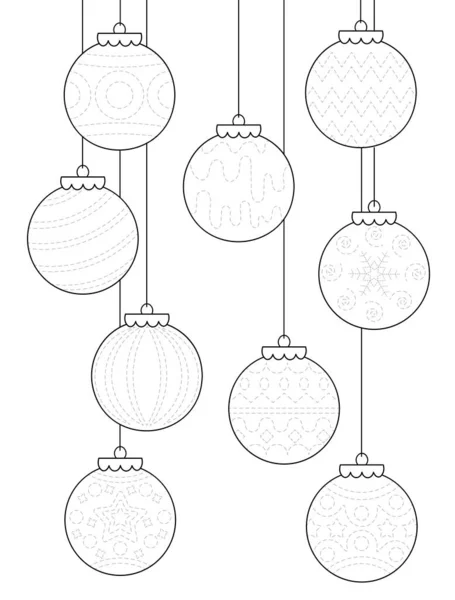 Traço Cor Natal Ornamentos Planilha Prática Caligrafia Para Crianças Bolas — Vetor de Stock