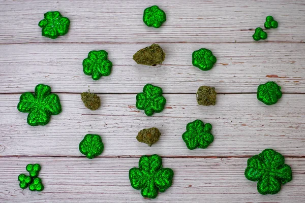 Glitter Covered Four Leaf Clovers Saint Pattys Day Large Cannabis — Stock Photo, Image