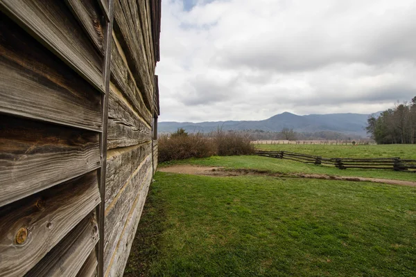 Dumanlı dağ Tennessee Log Cabin bir Manzaralı
