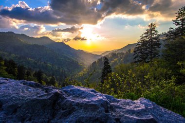 Great Smoky Mountain sunset landscape at the Newfound Gap overlook on the border of North Carolina and Tennessee clipart