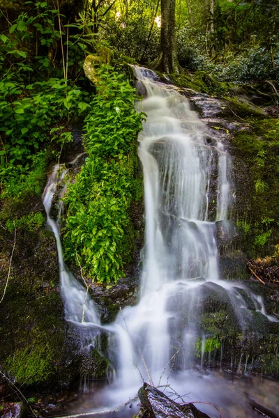 Stora Smoky Mountain Waterfall Vatten Rusar Nerför Klippan Ansikte Vid — Stockfoto