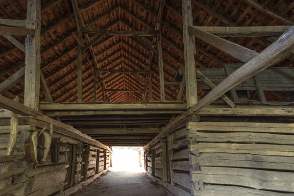 Historisch Houten Schuur Interieur Met Hooizolder Het Great Smoky Mountains — Stockfoto