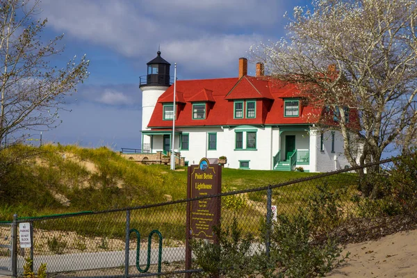Empire Michigan Usa Października 2014 Zewnątrz Zabytkowego Point Betsie Lighthouse — Zdjęcie stockowe
