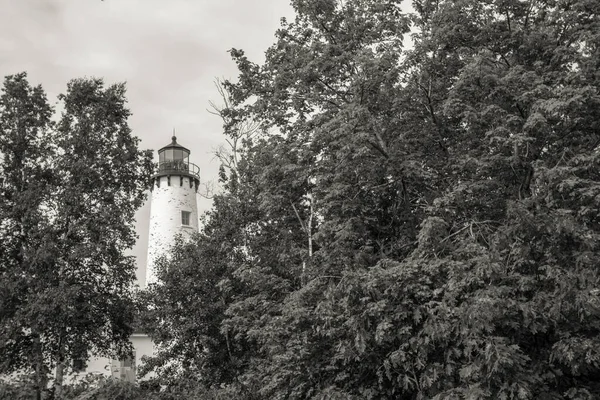 Starożytne Jezioro Superior Lighthouse Tower Point Iroquois Latarnia Morska Wieża — Zdjęcie stockowe