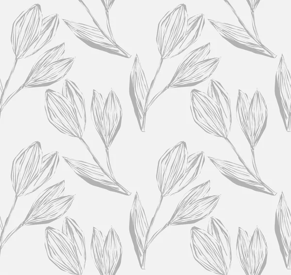 Light seamless pattern of freehand drawing and hatched snowdrops in grayscale. Vector Eps10. — Stock Vector