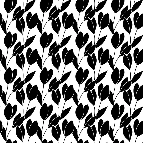 Nahtloses schwarz-weißes Muster mit Silhouetten von Schneeglöckchen auf weißem Hintergrund. Vektor Folge 10. — Stockvektor