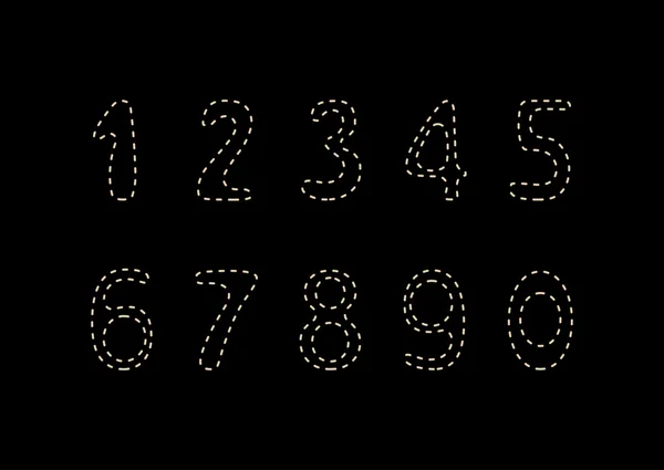 Вектор встановлює цифри з жовтих пунктирних ліній на чорному тлі. Шрифт авторів, eps10 . — стоковий вектор