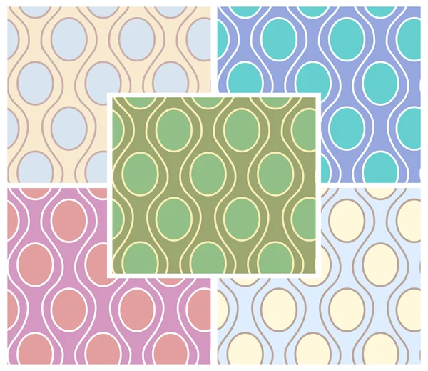 Vektorsatz abstrakter, nahtloser Muster von Wellenlinien und Kreisen in verschiedenen Farben. Folge 10. — Stockvektor