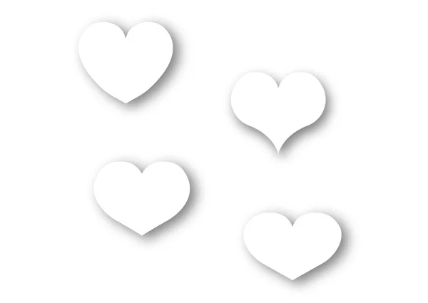 Vector set of isolated white hearts with shadow of different shape on a white background. Eps 10. Option 1. — Stock Vector