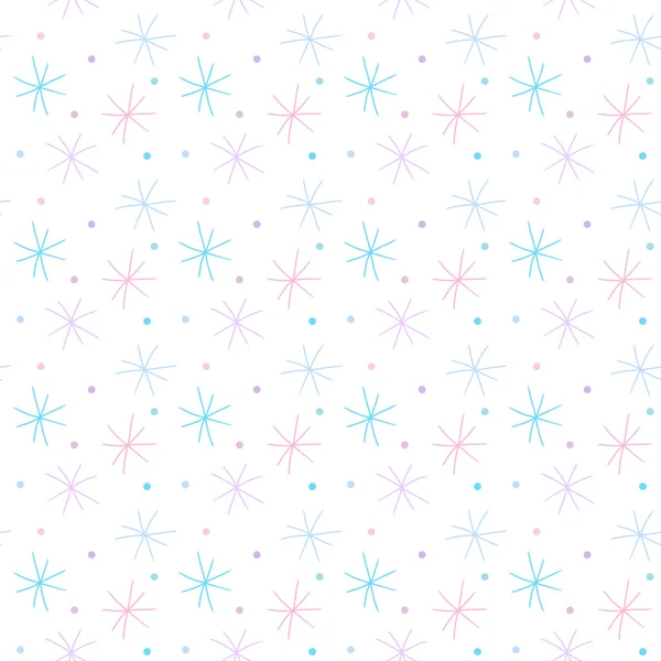 Patrón sin costura vectorial con copos de nieve de color sobre un fondo blanco — Archivo Imágenes Vectoriales