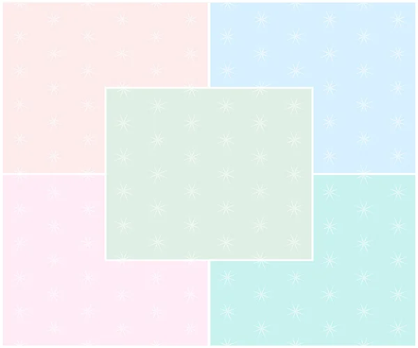 Vektor-Set nahtloser Muster mit Schneeflocken in Pastellfarben — Stockvektor