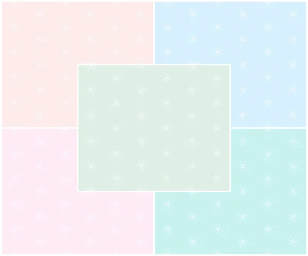 Conjunto vectorial de patrones sin costura con copos de nieve en colores pastel — Vector de stock