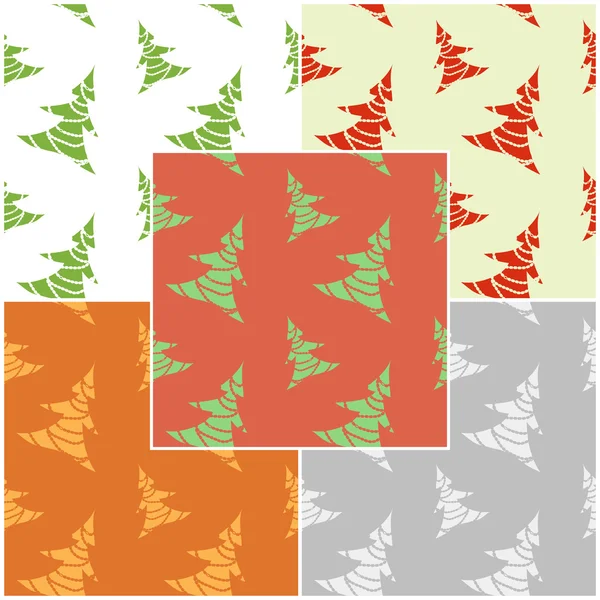 Reihe nahtloser Muster mit Weihnachtsbäumen. Vektor Folge 10. — Stockvektor