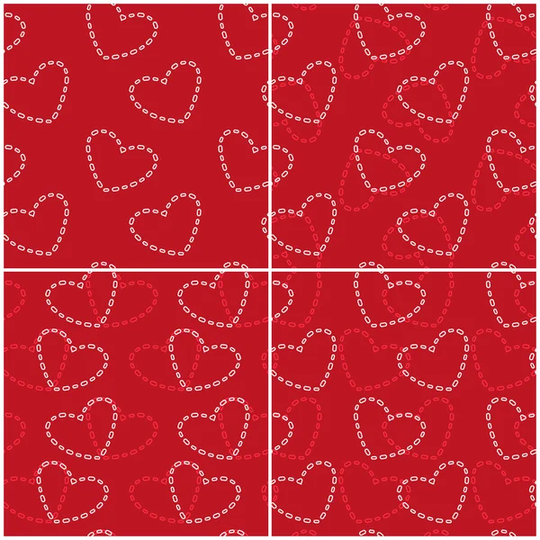 Set of abstract seamless patterns with hearts of the rings in red and white colors. Vector eps 10. — Stock Vector