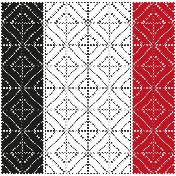 Set di motivi astratti degli anelli su sfondo bianco, nero e rosso. Passi vettoriali 10 . — Vettoriale Stock