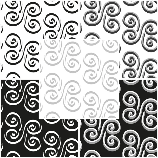 Set of abstract vintage seamless patterns in black and white and grayscale. Vector eps 10. — Stock Vector