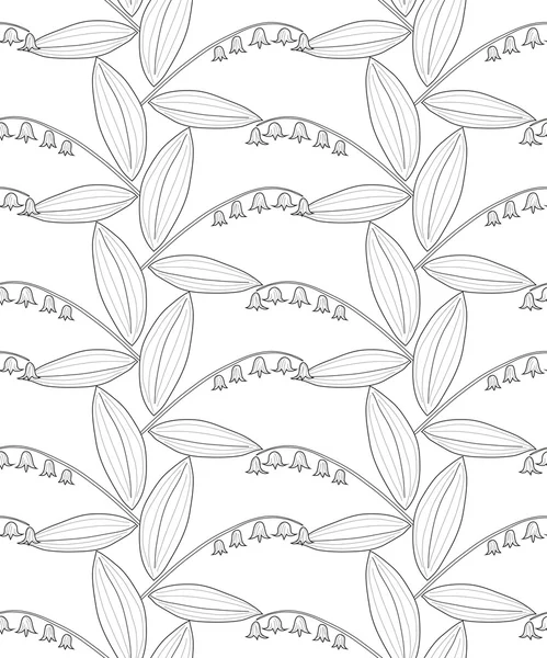 Seamless black and white pencil pattern with lilies of the valley on a white background. Vector eps 10. — Stock Vector