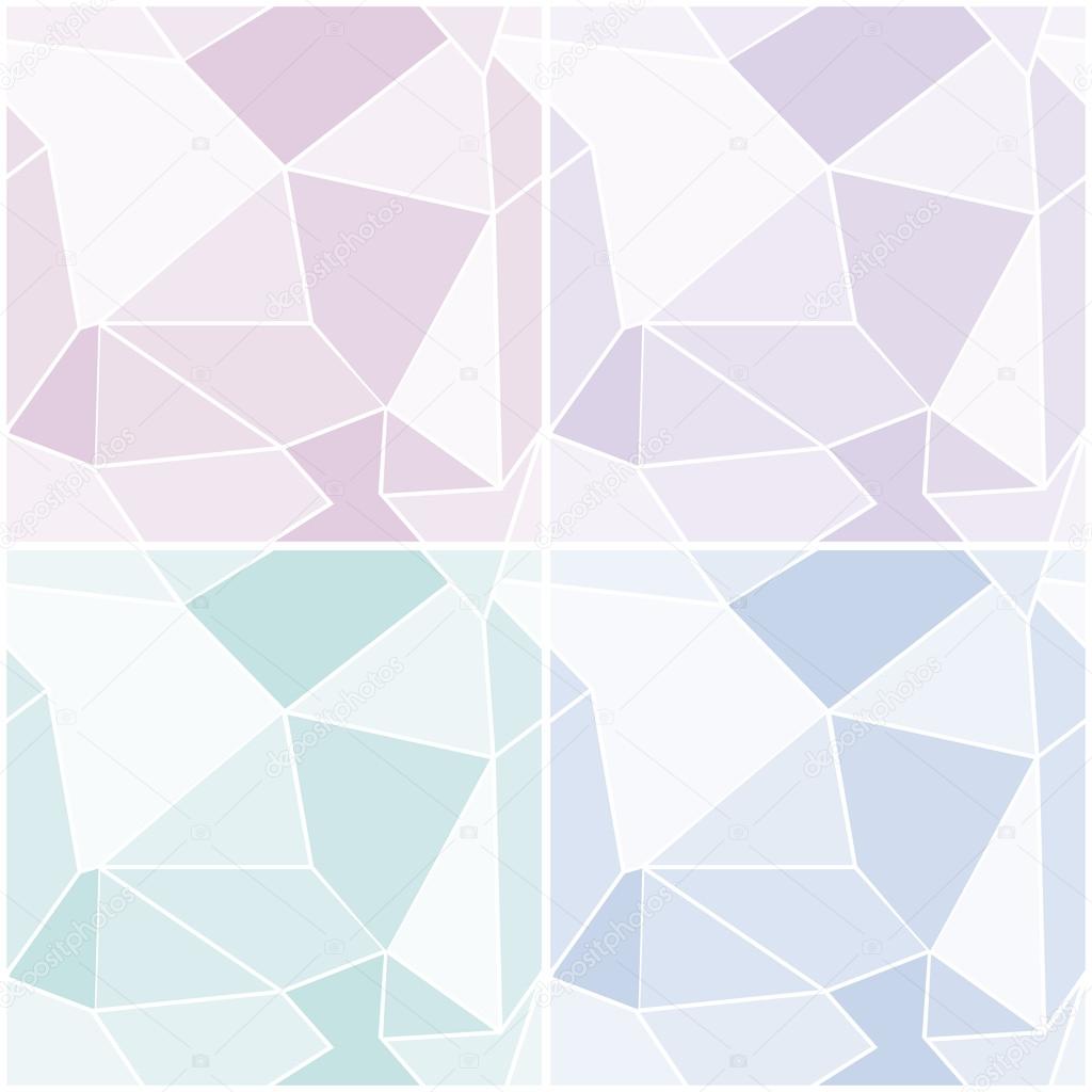 Set of abstract geometric seamless patterns in cold pastel colors. Vector eps 10.