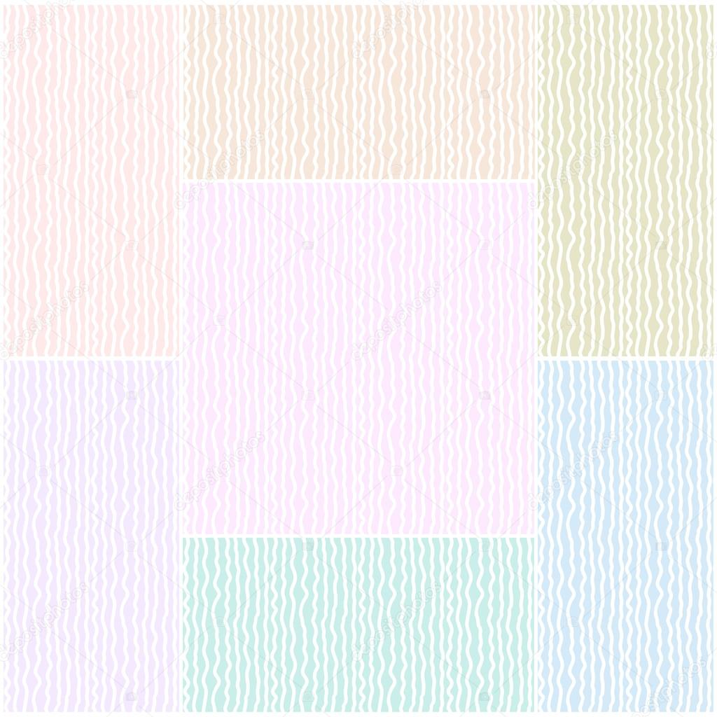 Set of abstract seamless patterns of wavy lines in pastel tones . Vector eps 10.