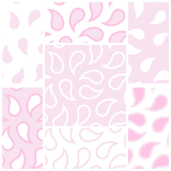 Conjunto vectorial de patrones sin costura con gotas abstractas en blanco y rosa. Eps 10 . — Vector de stock