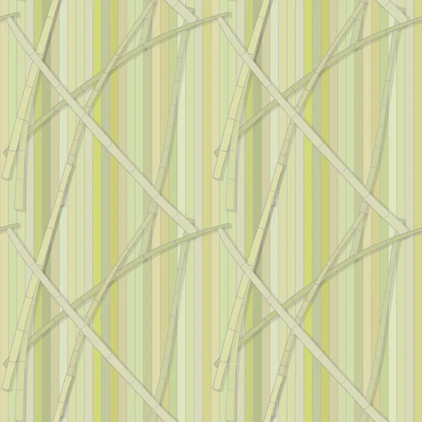 Seamless pattern with bamboo branches on a background of green strips of different shades. Vector eps 10. — Stock Vector
