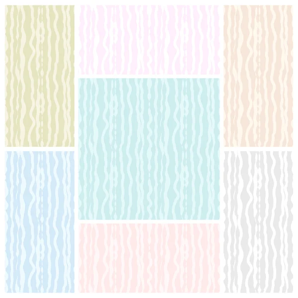 Conjunto de patrones abstractos sin costura de bandas onduladas desiguales en colores pastel. Vector eps 10 . — Archivo Imágenes Vectoriales