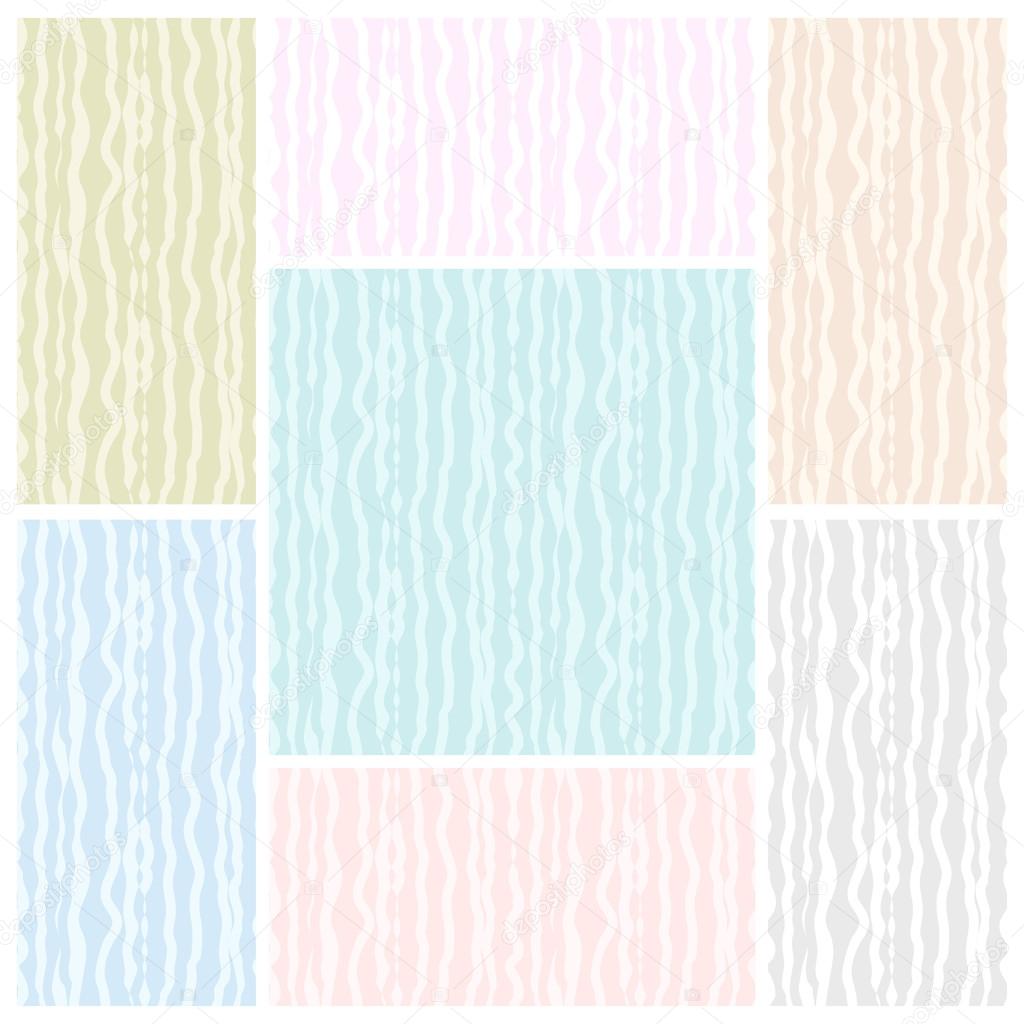 Set of abstract seamless patterns of uneven wavy bands in pastel colors. Vector eps 10.