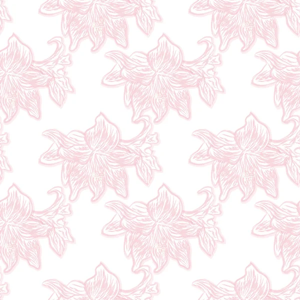 Seamless floral pattern of pale pink lilies on a white background. Vector eps 10. — Stock Vector