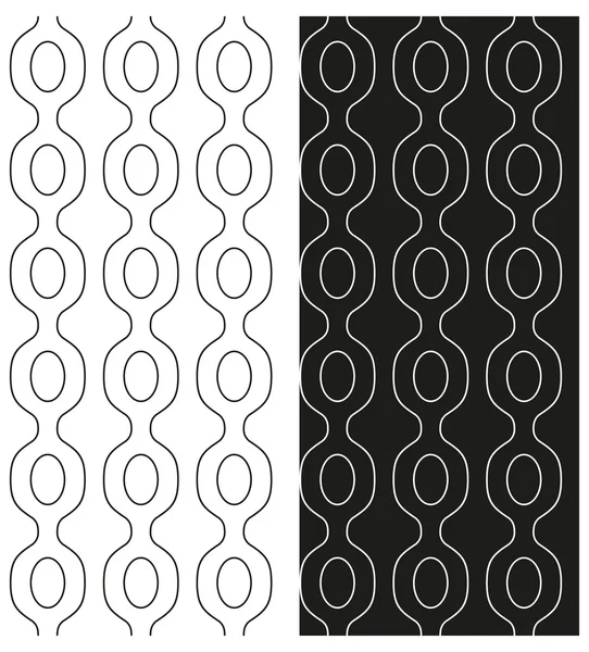 Vector set of abstract seamless black and white patterns with the contours of the chains. Eps 10. — Stock Vector