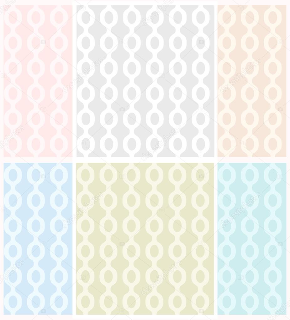 Vector set of abstract seamless patterns with chains in pastel tones. Eps 10.