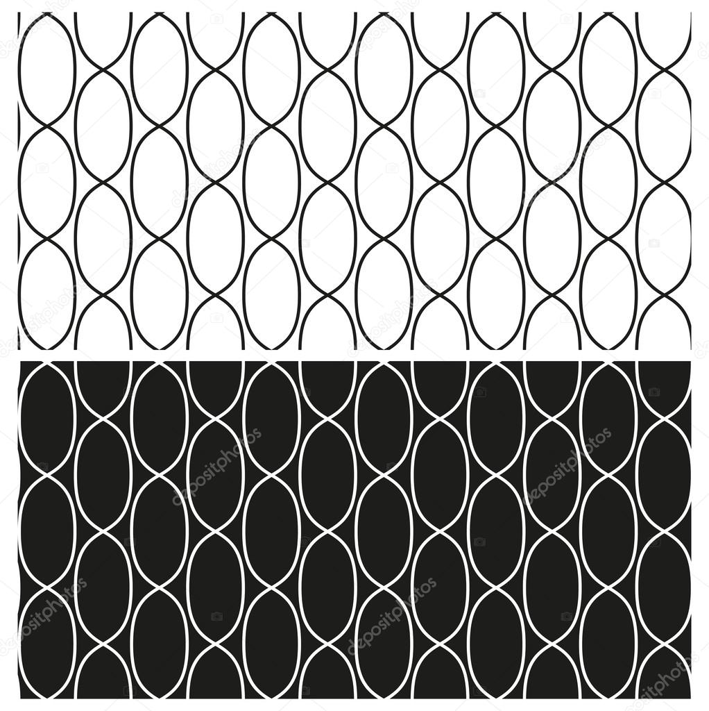 Set of abstract black and white seamless patterns of contours links of chain. Vector eps 10.