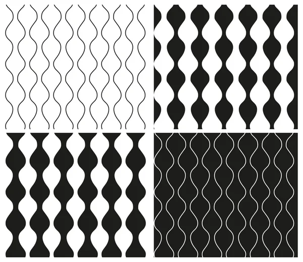 Set of abstract seamless black and white patterns with wavy lines and wavy stripes. Vector eps 10. — Stock Vector