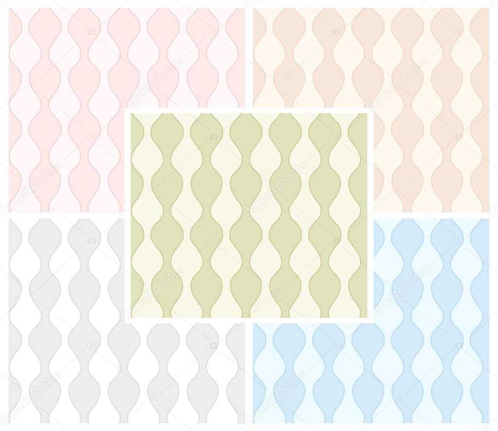Set of abstract seamless patterns with wavy stripes in pastel colors. Vector eps 10