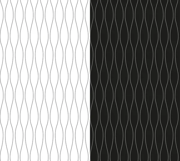 Zusammenstellung abstrakter, nahtloser Schwarz-Weiß-Muster mit dünnen Wellenlinien. Vektor Folge 10. — Stockvektor