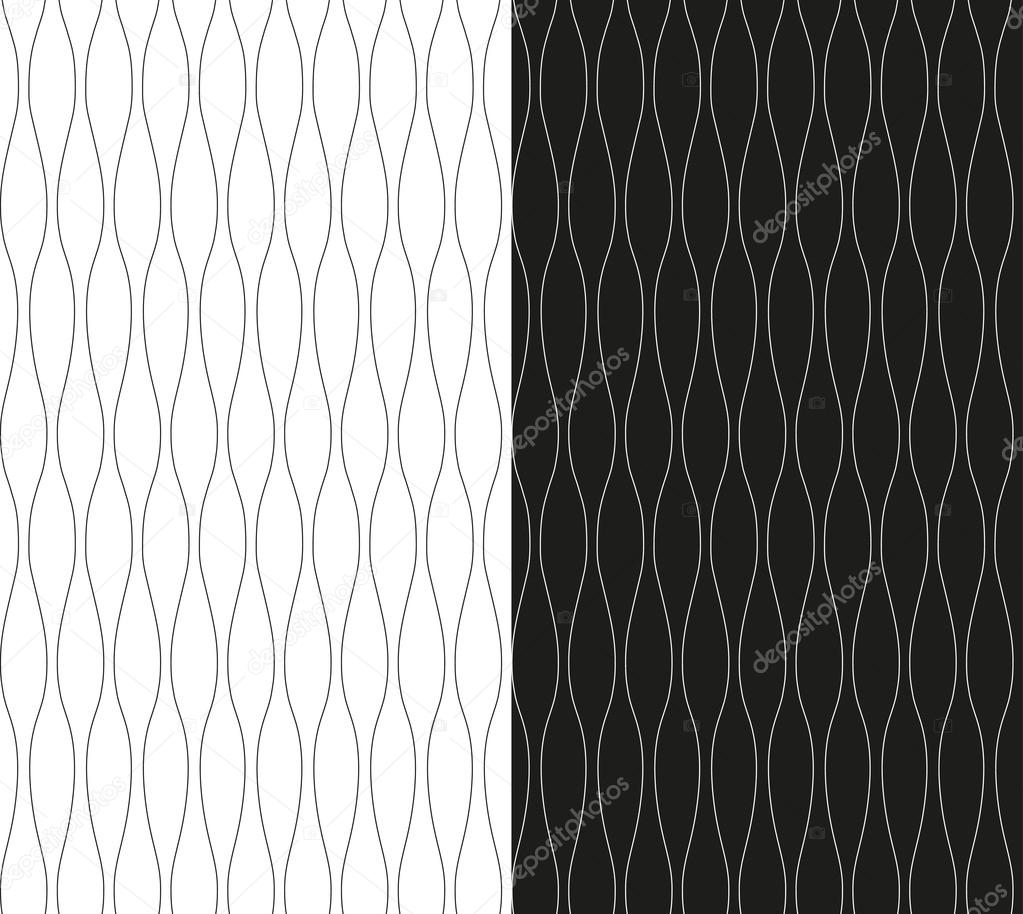 Set of abstract black and white seamless patterns of thin wavy lines. Vector eps 10.