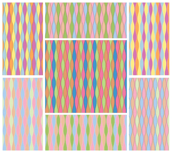 Instellen van abstracte kleurrijke bonte naadloze texturen van soepele golvende strepen in verschillende kleuren. Vector eps 10. — Stockvector
