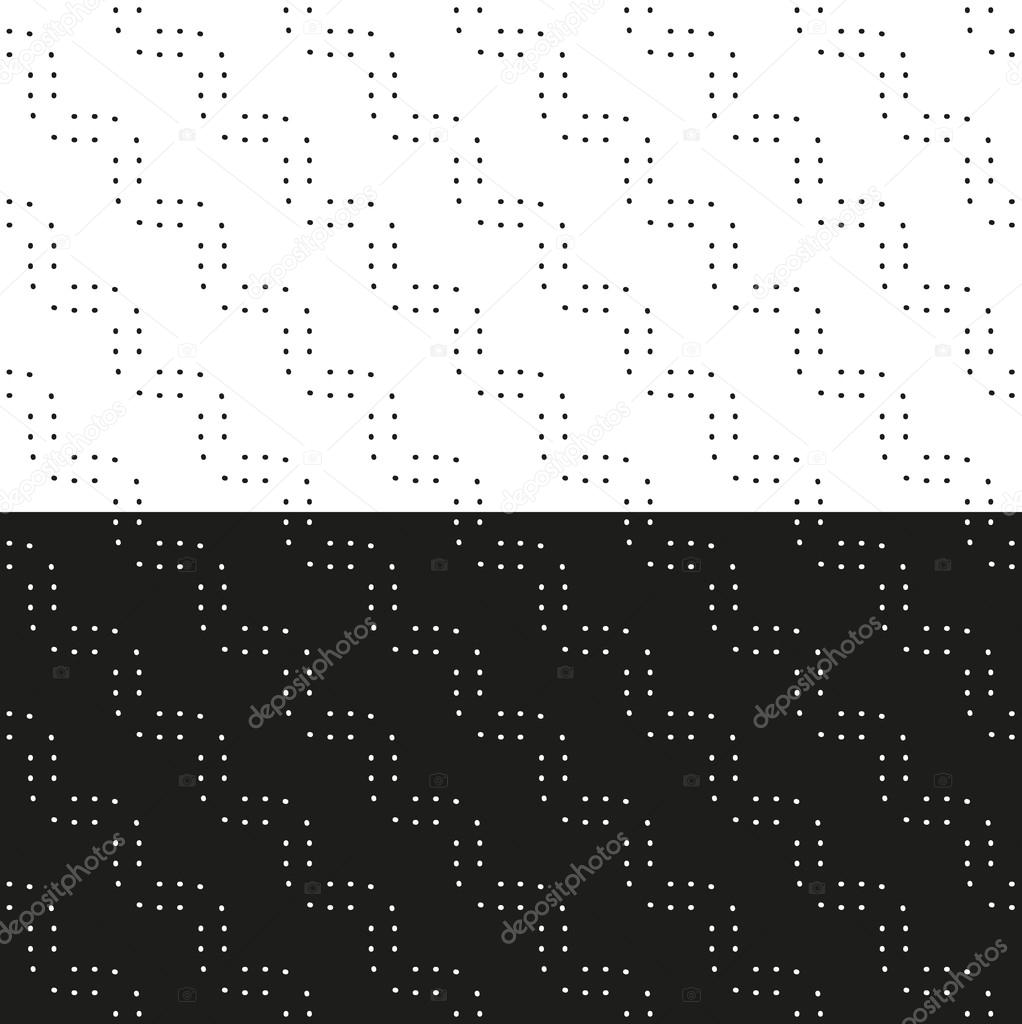 Set of abstract seamless black and white patterns of wavy dotted lines. Vector eps 10.