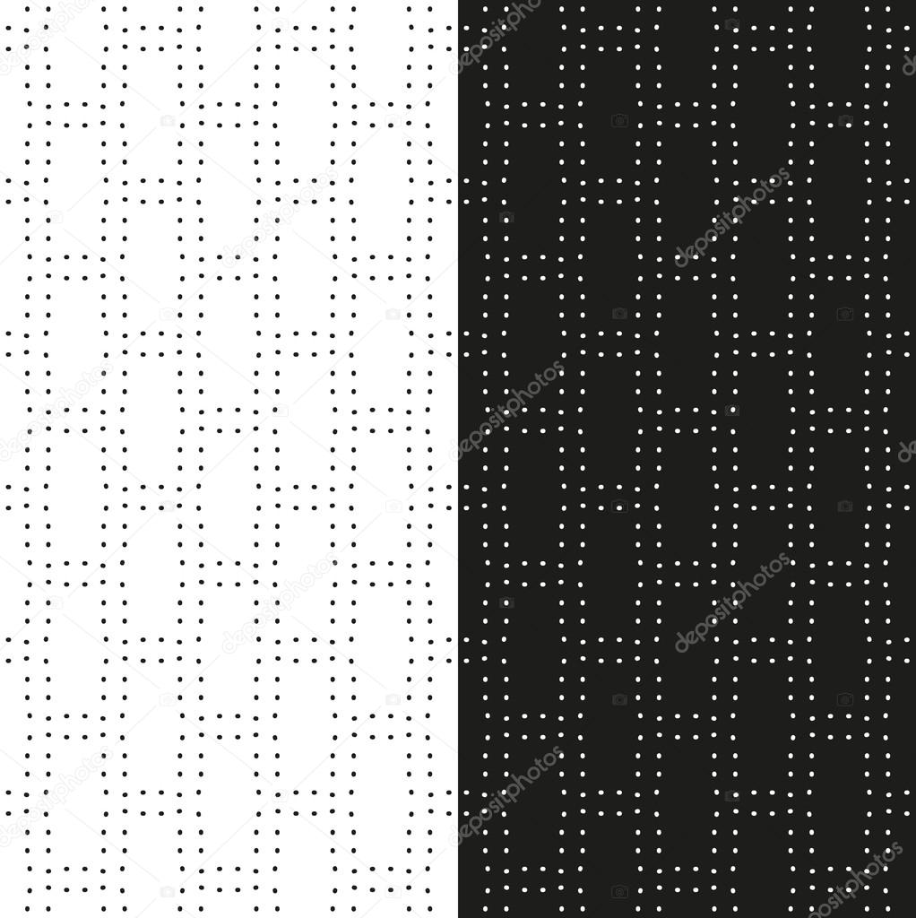 Set of abstract seamless black and white patterns of dotted rectangles. Vector eps 10.