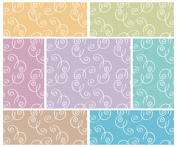 Conjunto de patrones abstractos sin costura con remolinos y puntos de diferentes colores. Vector eps 10 . — Vector de stock