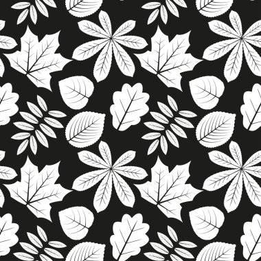 Anahat ile vektör seamless modeli farklı ağaçlarının siyah bir arka plan üzerine bırakır. EPS 10.