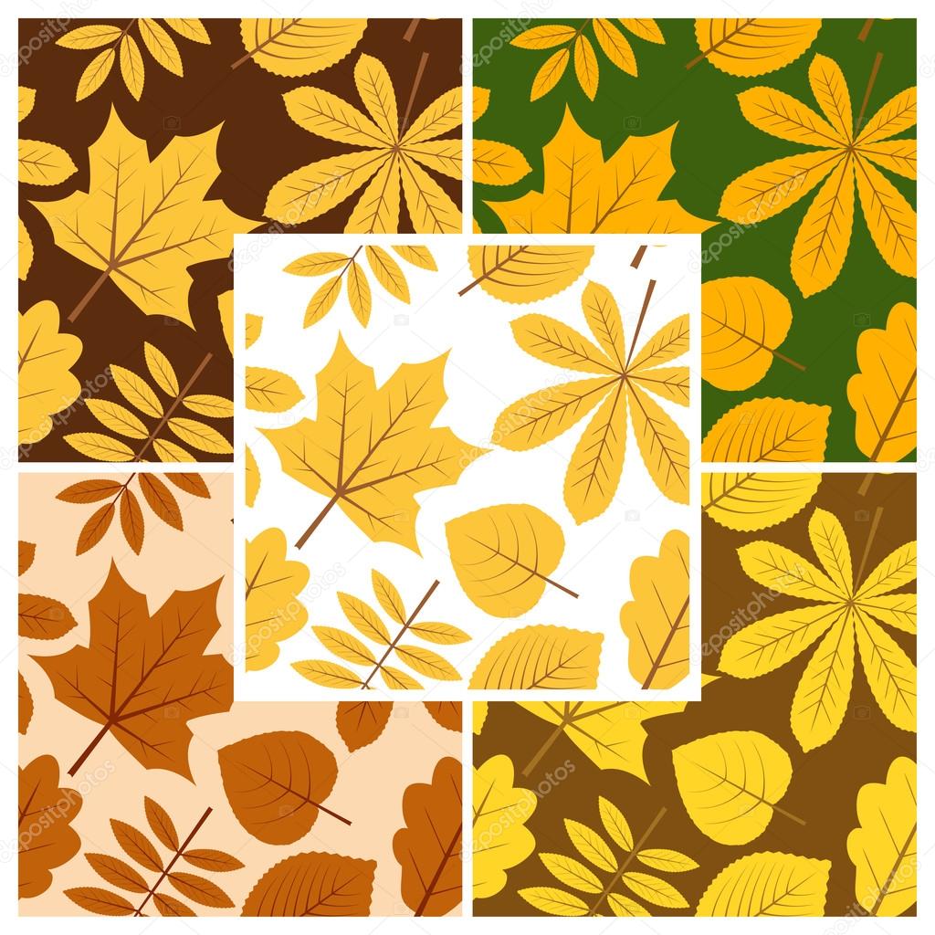 Vector set of seamless patterns with autumn leaves of different trees. Eps 10.