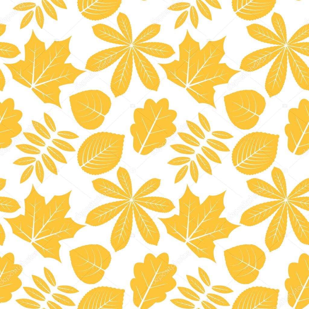 Vector seamless pattern with autumn outline leaves of different trees on a white background. Eps 10.