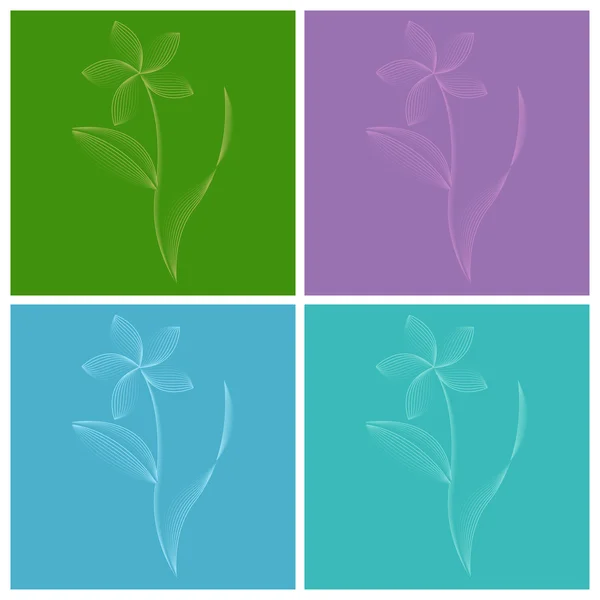 Vector set of illustrations of abstract flowers of the lines in muted tones. — Stock Vector