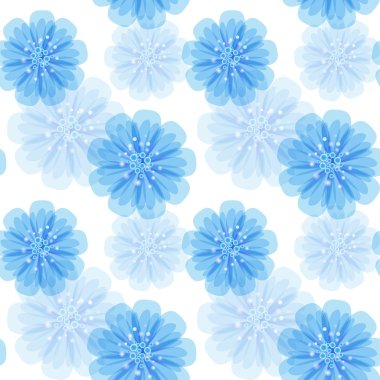 Beyaz zemin üzerinde mavi çiçekli vektör seamless modeli. EPS 10.