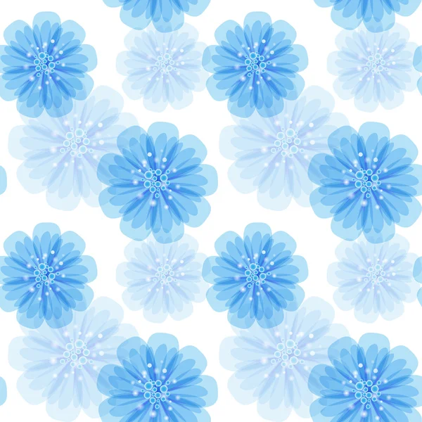 Vector seamless pattern with blue flowers on a white background. Eps 10. — Stock Vector