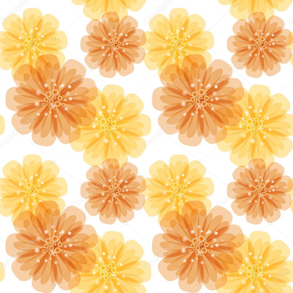 Vector seamless pattern with orange and yellow abstract flowers on a white background. Eps 10.