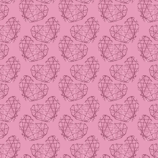 Векторный монохромный узор с сердечками прямых линий в розовом цвете. Eps 10 . — стоковый вектор